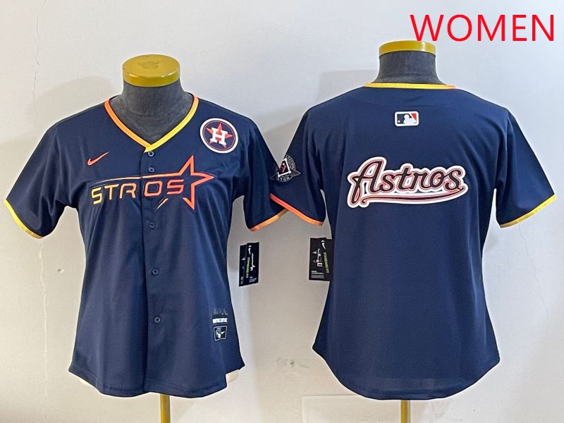 Women Houston Astros Blank Drak Blue Three generations Joint Name 2025 Nike MLB Jersey style 19->women mlb jersey->Women Jersey